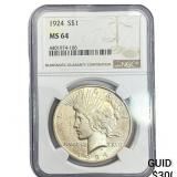 1924 Silver Peace Dollar NGC MS64