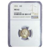 1911 Barber Dime NGC MS62