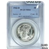 1942-D Walking Liberty Half Dollar PCGS MS66