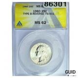 1960 Washington Silver Quarter ANACS MS62