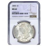 1890 Morgan Silver Dollar NGC MS62