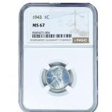 1943 Wheat Cent NGC MS67