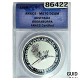 1996 $1 Sliver Australia Kookaburra ANACS MS70 DCA
