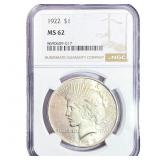 1922 Silver Peace Dollar NGC MS62