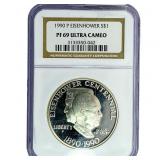 1990 $1 Sliver Eisenhower NGC PF69 Ultra Cameo