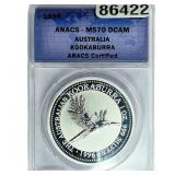 1996 $1 Sliver Australia Kookaburra ANACS MS70 DCA