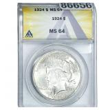 1924 Silver Peace Dollar ANACS MS64