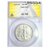 1942 Walking Liberty Half Dollar ANACS AU58