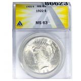 1922 Silver Peace Dollar ANACS MS63