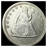 1857-O Silver Seated Liberty Quarter CLOSELY  UNC