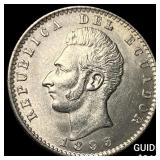 1895 Ecuador Silver 2 Decimos UNCIRCULATED