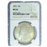 1892 Morgan Silver Dollar NGC MS62