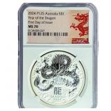 2024 $1 Sliver Australia Year of the Dragon NGC MS