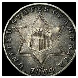 1854 Silver Three-Cent Piece NEARLY  UNCIRCULATED