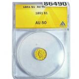 1851 Rare Gold Dollar ANACS AU50