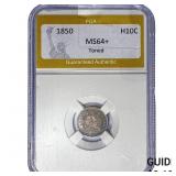 1850 Seated Liberty Half Dime PGA MS64+ Toned