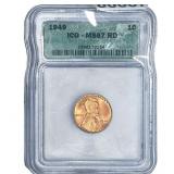 1949 Wheat Cent ICG MS67 RD