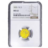 1855 $2.50 Gold Quarter Eagle NGC MS62