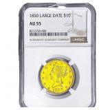 1850 $10 Gold Eagle NGC AU55
