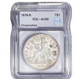1876-S Silver Trade Dollar ICG AU58 Chopmarked
