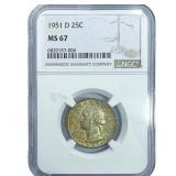 1951-D Washington Silver Quarter NGC MS67