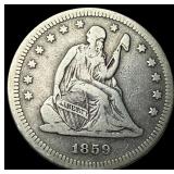 1859 Silver Seated Liberty Quarter ABOUT  UNCIRCU
