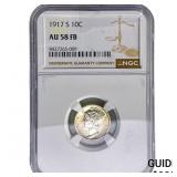 1917-S Mercury Silver Dime NGC AU58 FB