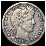 1913 Silver Barber Quarter ABOUT UNCIRCULATED