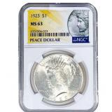 1923 Silver Peace Dollar NGC MS63