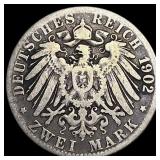 1902 Germany, Silver 2 Marks NEARLY UNCIRCULATED