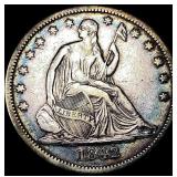 1842 Silver Seated Liberty Half Dollar NEARLY  UN