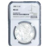 1881-S Morgan Silver Dollar NGC MS63