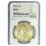 1890 Morgan Silver Dollar NGC MS62