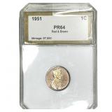 1951 Wheat Cent PCI PR64 Red & Brown