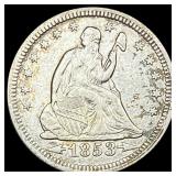 1853 Arrows & Rays Seated Liberty Quarter  NEARLY