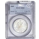 1869 Seated Liberty Half Dollar PCGS MS64