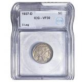 1937-D Buffalo Nickel ICG VF30 3 Leg
