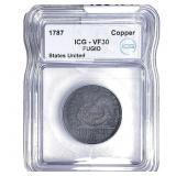 1787 Copper Fugio Cent - States United ICG VF30