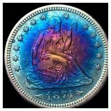 1874 TONED Arrows Seated Liberty Quarter CLOSELY U