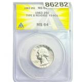 1963 Washington Silver Quarter ANACS MS64