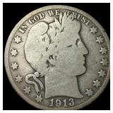 1913-D Silver Barber Half Dollar NICELY CIRCULATED