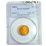 1945-S Wheat Cent PCGS MS66 RD