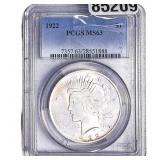 1922 Silver Peace Dollar PCGS MS63