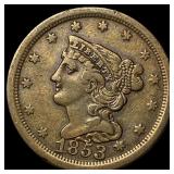 1853 Braided Hair Half Cent NEARLY UNCIRCULATED