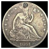 1861 Silver Seated Liberty Half Dollar  Plugged N