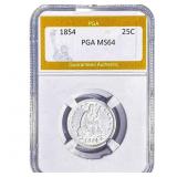 1854 Seated Liberty Quarter PGA MS64