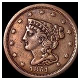 1851 Braided Hair Half Cent ABOUT  UNCIRCULATED