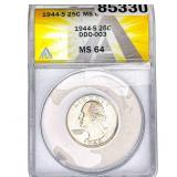 1944-S Washington Silver Quarter ANACS MS64