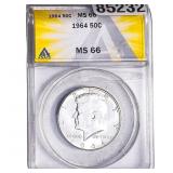 1964 Kennedy Half Dollar ANACS MS66