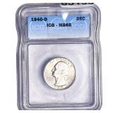 1940-D Washington Silver Quarter ICG MS65